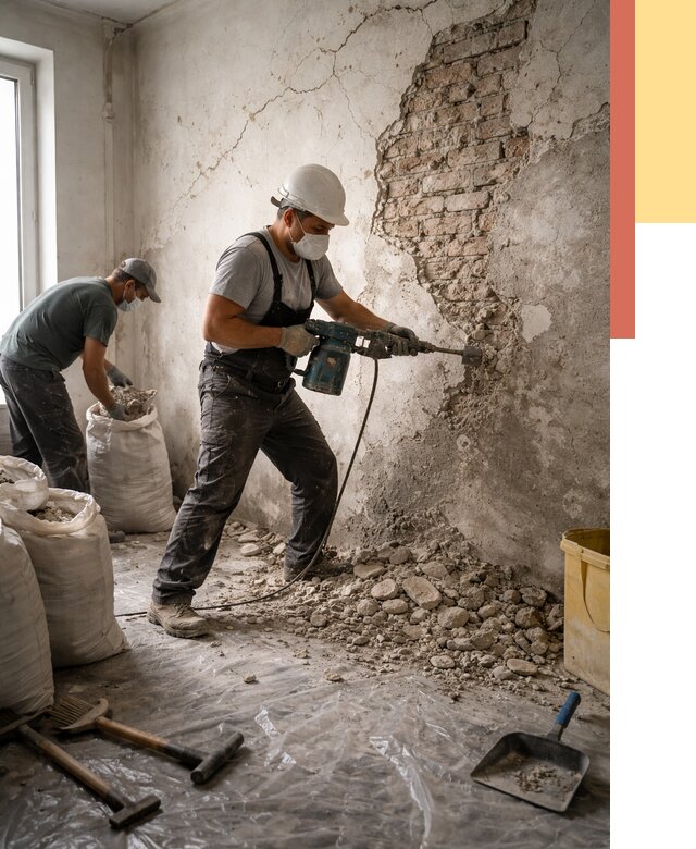 Демонтаж штукатурки со стен в Приморско-ахтарске от 7299 руб/м² — быстро и недорого | ОТДЕЛОЧНИК-Прр