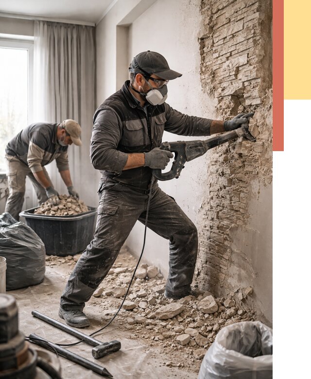 Демонтаж декоративного камня в Приморско-ахтарске от 1470 руб/м² — быстро и недорого | ОТДЕЛОЧНИК-Прр