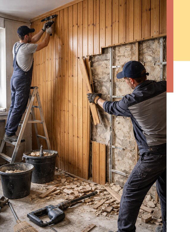 Демонтаж вагонки со стен в Приморско-ахтарске от 1470 руб. — снятие, удаление, срочно | ОТДЕЛОЧНИК-Прр