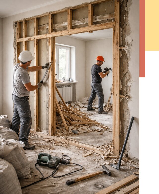 Демонтаж деревянных перегородок в Приморско-ахтарске от 3244 руб. — быстро и недорого | ОТДЕЛОЧНИК-Прр