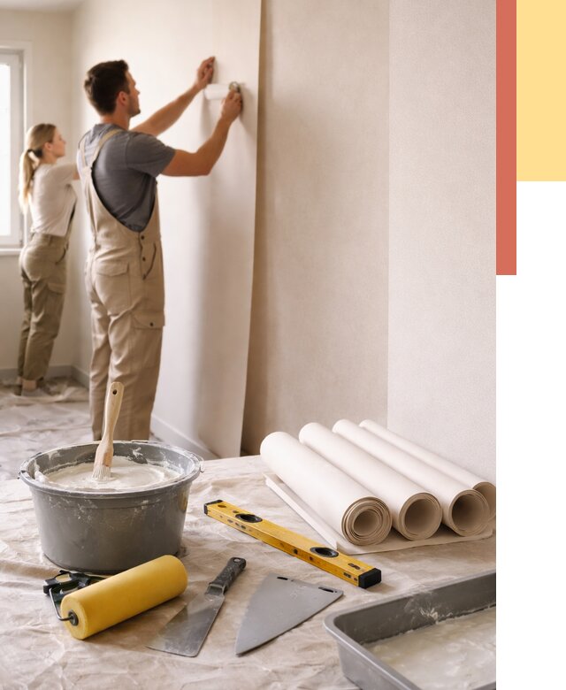 Поклейка бумажных обоев в Приморско-ахтарске от 5576 руб./м2 — быстро и недорого | ОТДЕЛОЧНИК-Прр