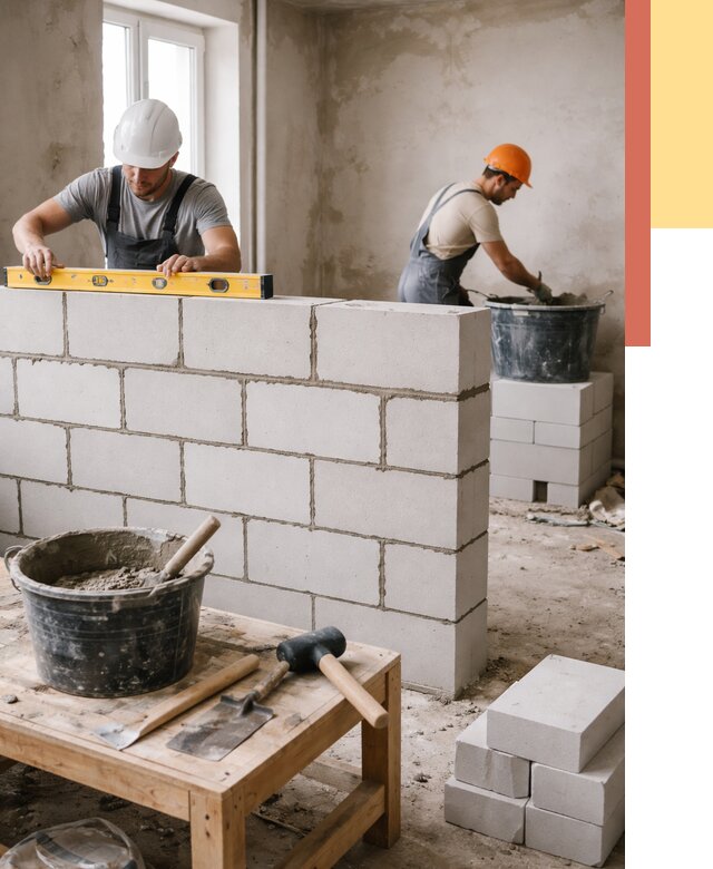 Кладка перегородок из газобетона в Приморско-ахтарске от 3244 руб. под ключ | ОТДЕЛОЧНИК-Прр