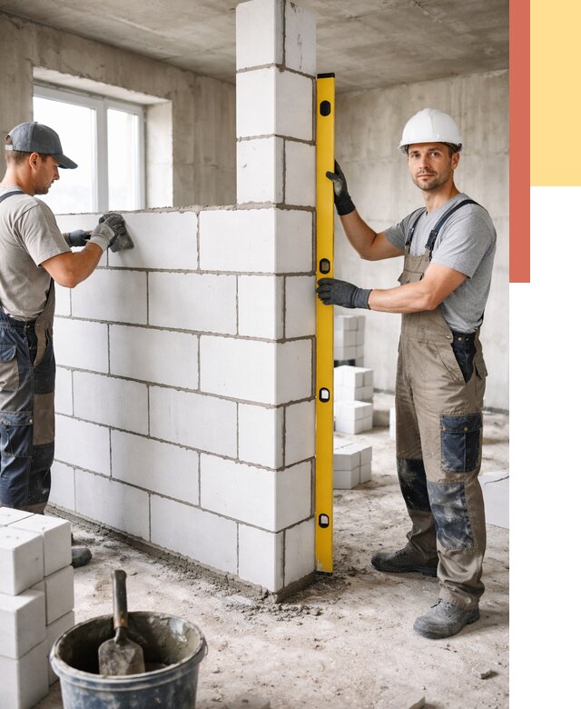 Кладка перегородок из пеноблока в Приморско-ахтарске от 1825 руб. под ключ | ОТДЕЛОЧНИК-Прр