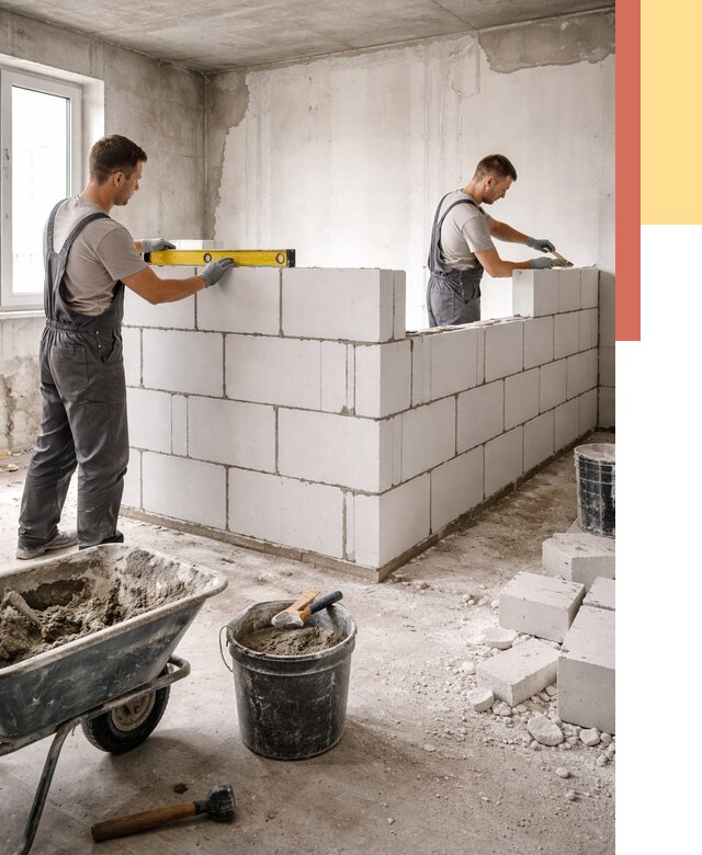 Кладка перегородок из ПГП в Приморско-ахтарске от 2535 руб./м2 — монтаж и возведение под ключ | ОТДЕЛОЧНИК-Прр