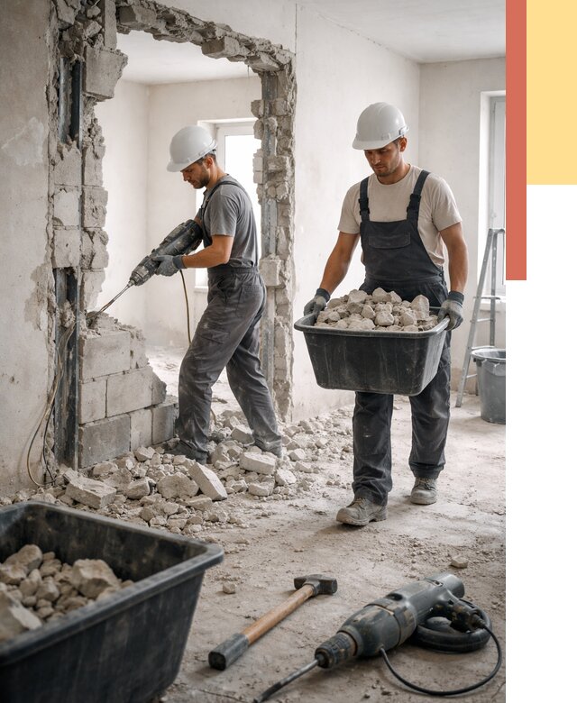 Демонтаж блоковых перегородок в Приморско-ахтарске от 3802 руб. — быстро и недорого | ОТДЕЛОЧНИК-Прр