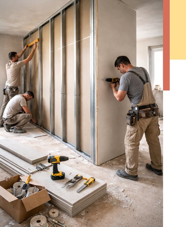 Монтаж однослойной перегородки из гипсокартона в Приморско-ахтарске от 659 руб. | ОТДЕЛОЧНИК-Прр