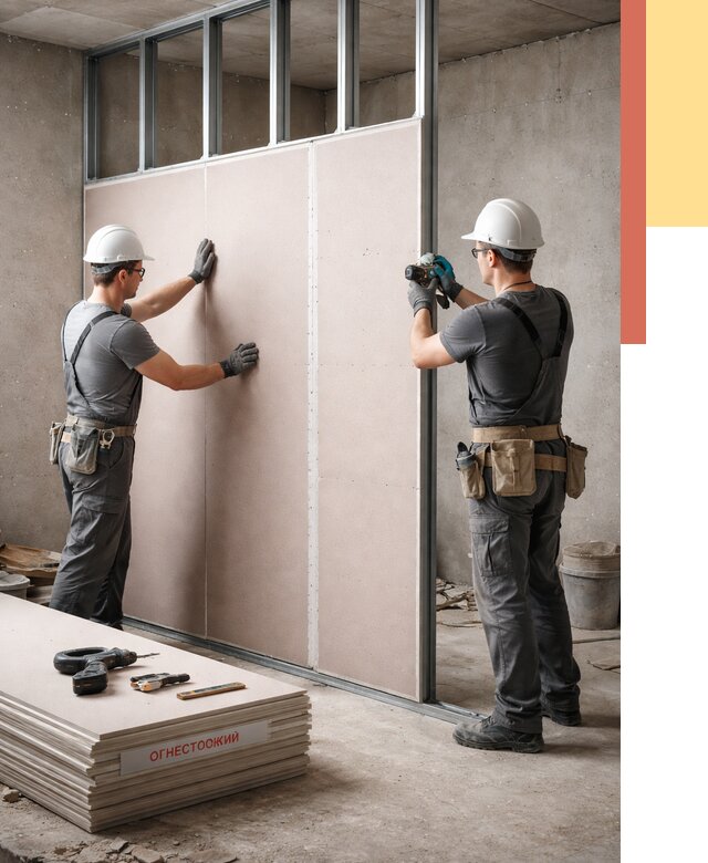 Перегородка из огнестойкого гипсокартона в Приморско-ахтарске от 1876 руб. под ключ | ОТДЕЛОЧНИК-Прр