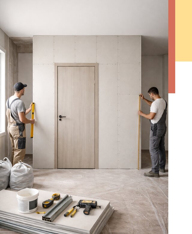 Перегородка из гипсокартона с дверью в Приморско-ахтарске от 4562 руб. под ключ | ОТДЕЛОЧНИК-Прр