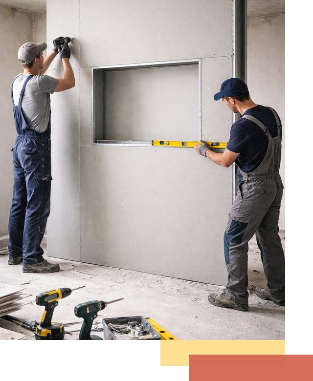 Перегородка из гипсокартона с нишей под декор в Приморско-ахтарске