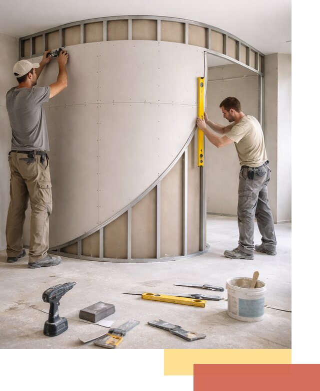 Радиусная перегородка из гипсокартона в Приморско-ахтарске под ключ