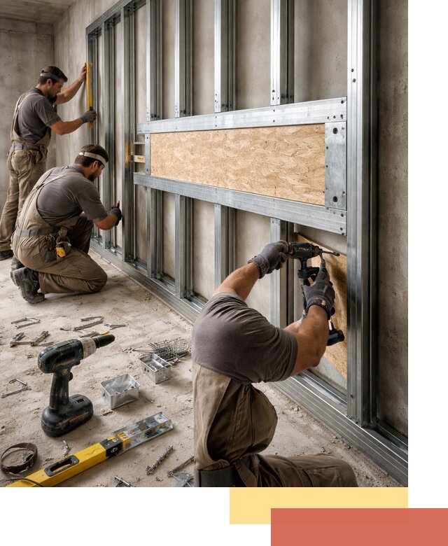 Усиленная перегородка для крепления тяжёлых конструкций в Приморско-ахтарске