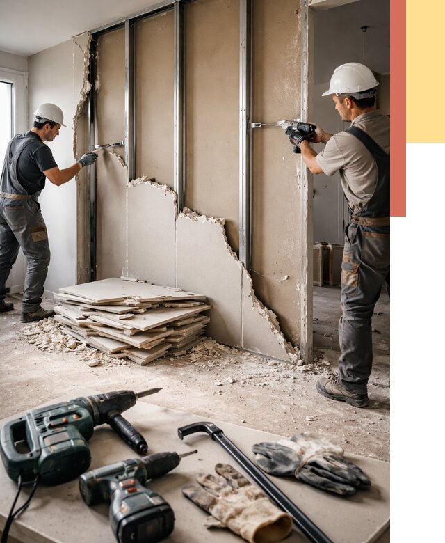 Демонтаж перегородки из гипсокартона в Приморско-ахтарске от 1217 руб. быстро и недорого | ОТДЕЛОЧНИК-Прр