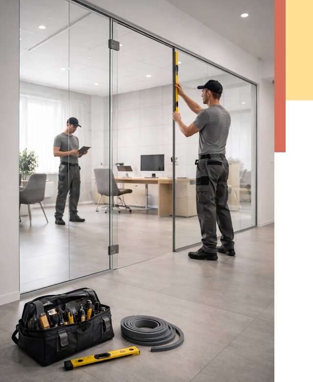 Цельностеклянные перегородки под ключ в Приморско-ахтарске от 9631 руб. — монтаж и цены | ОТДЕЛОЧНИК-Прр