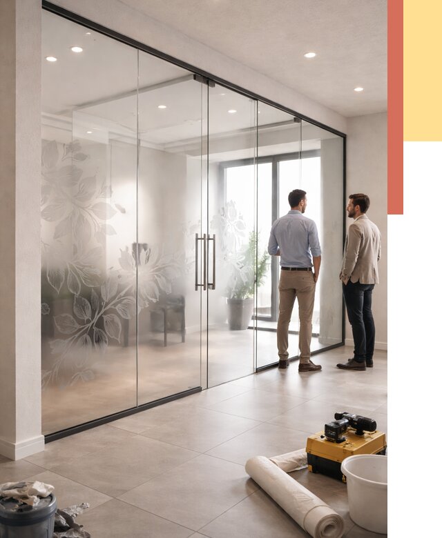 Стеклянные перегородки с рисунком в Приморско-ахтарске от 12673 руб. монтаж и нанесение | ОТДЕЛОЧНИК-Прр