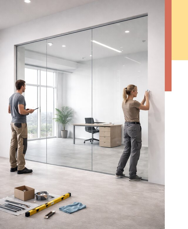 Перегородки из закаленного стекла в Приморско-ахтарске от 9631 руб. под ключ | ОТДЕЛОЧНИК-Прр