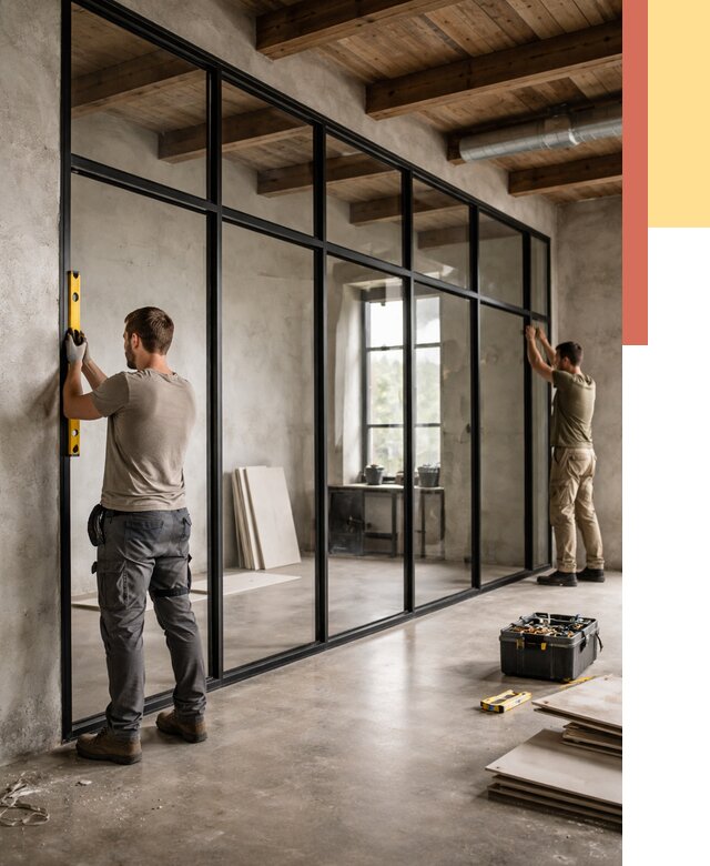 Стеклянные перегородки лофт в Приморско-ахтарске от 10645 руб. под ключ | ОТДЕЛОЧНИК-Прр