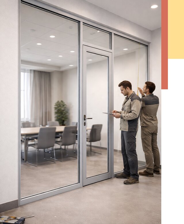 Установка и монтаж алюминиевых перегородок со стеклом в Приморско-ахтарске от 8313 руб. | ОТДЕЛОЧНИК-Прр