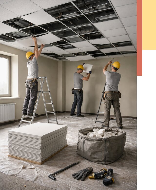 Демонтаж потолка Армстронг в Приморско-ахтарске от 4562 руб. быстро и недорого | ОТДЕЛОЧНИК-Прр