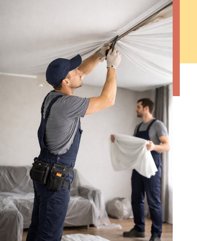 Демонтаж натяжного потолка в Приморско-ахтарске от 4562 руб. — снятие и разбор под ключ | ОТДЕЛОЧНИК-Прр