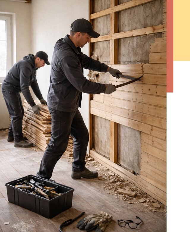 Демонтаж вагонки в Приморско-ахтарске от 3852 руб/м2 — быстро и недорого | ОТДЕЛОЧНИК-Прр