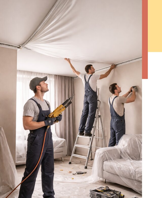 Установка натяжного потолка в Приморско-ахтарске от 4562 руб. | Быстро и недорого — ОТДЕЛОЧНИК-Прр