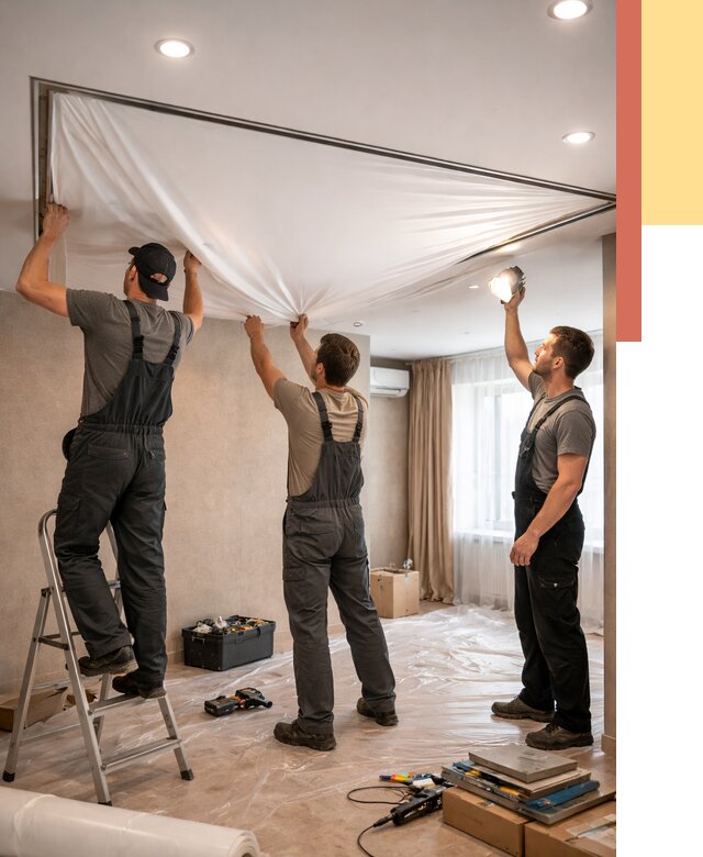 Монтаж ПВХ натяжного потолка в Приморско-ахтарске от 3548 руб. под ключ | ОТДЕЛОЧНИК-Прр