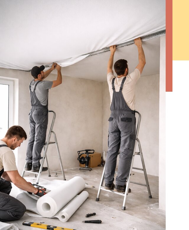 Монтаж тканевого натяжного потолка в Приморско-ахтарске от 3548 руб. под ключ | ОТДЕЛОЧНИК-Прр