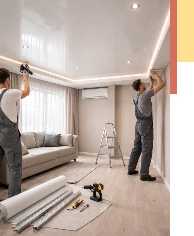 Монтаж глянцевого натяжного потолка в Приморско-ахтарске от 760 руб. под ключ | ОТДЕЛОЧНИК-Прр