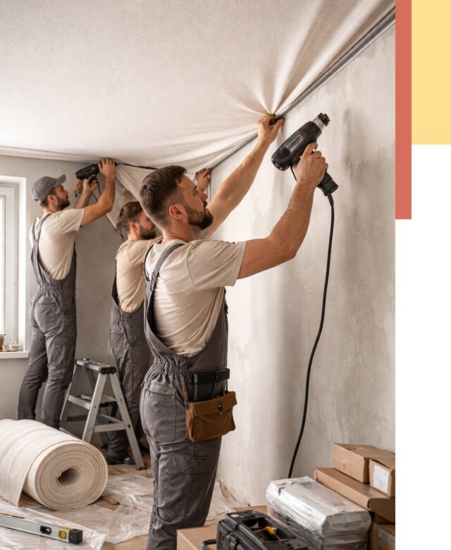 Монтаж фактурного натяжного потолка в Приморско-ахтарске от 760 руб. — ОТДЕЛОЧНИК-Прр