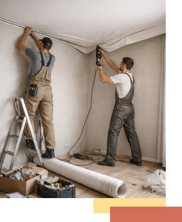 Монтаж цветного натяжного потолка в Приморско-ахтарске за один день