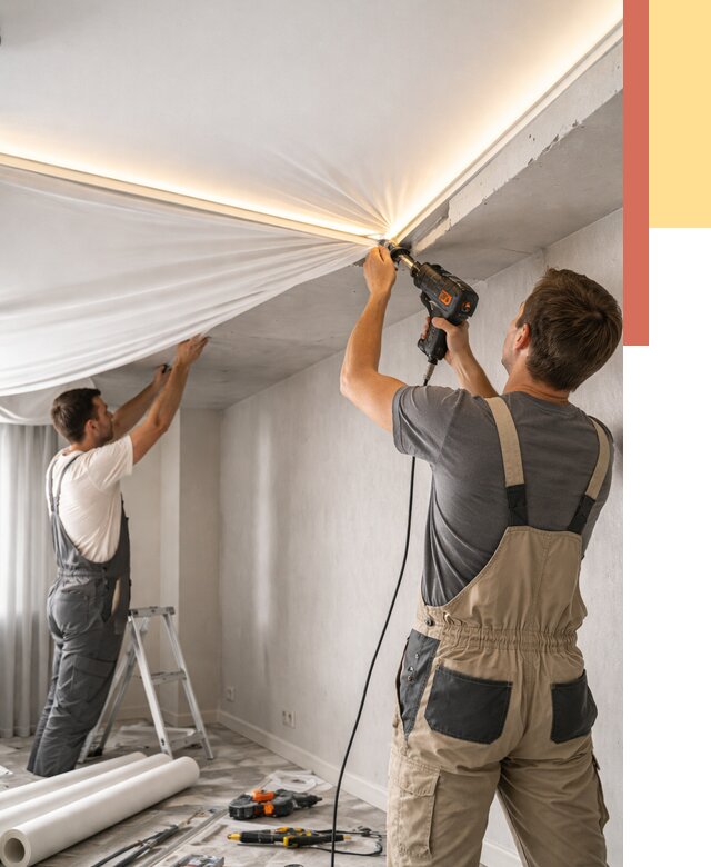 Монтаж натяжного потолка с подсветкой в Приморско-ахтарске от 963 руб. | ОТДЕЛОЧНИК-Прр