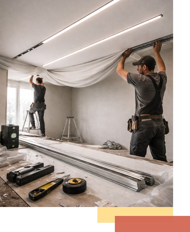 Монтаж натяжных потолков со световыми линиями в Приморско-ахтарске