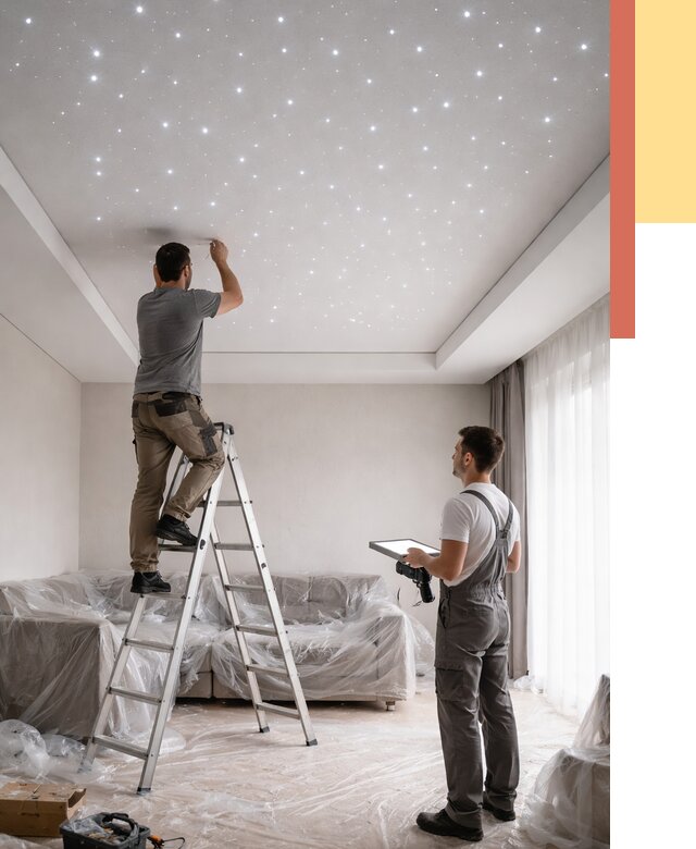 Монтаж натяжного потолка «звездное небо» в Приморско-ахтарске от 6590 руб. | ОТДЕЛОЧНИК-Прр