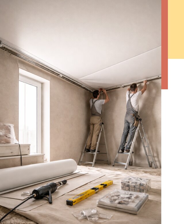 Монтаж натяжного потолка в спальне в Приморско-ахтарске от 3852 руб. под ключ | ОТДЕЛОЧНИК-Прр