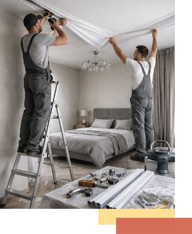 Монтаж натяжного потолка в спальне в Приморско-ахтарске