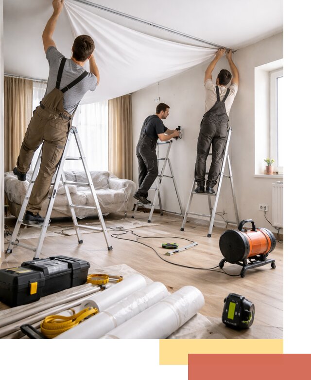 Монтаж натяжного потолка в гостиной в Приморско-ахтарске