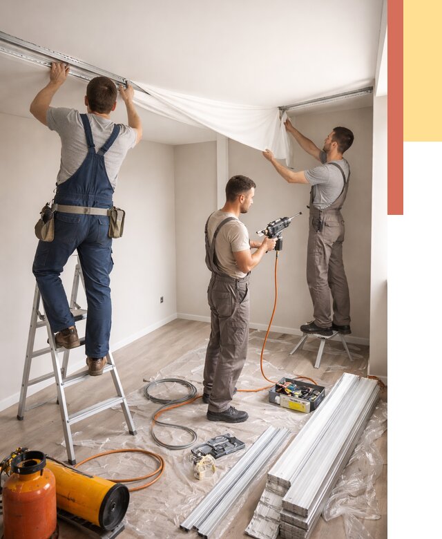 Монтаж натяжного потолка в студии в Приморско-ахтарске от 5576 руб. — быстро и недорого | ОТДЕЛОЧНИК-Прр