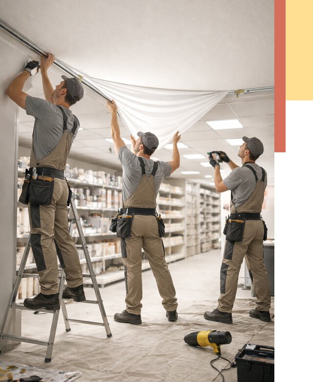 Монтаж натяжного потолка в магазине в Приморско-ахтарске от 4562 руб. быстро и недорого | ОТДЕЛОЧНИК-Прр