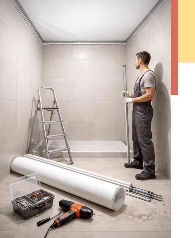 Монтаж натяжного потолка в санузле в Приморско-ахтарске от 1876 руб. — ОТДЕЛОЧНИК-Прр