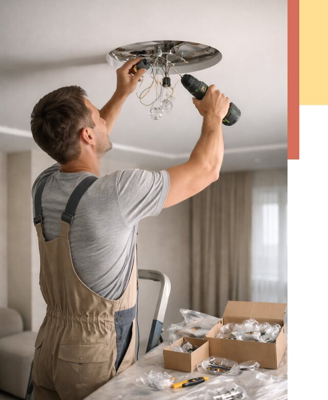 Установка люстры в натяжной потолок в Приморско-ахтарске от 1217 руб. | Быстро и недорого — ОТДЕЛОЧНИК-Прр