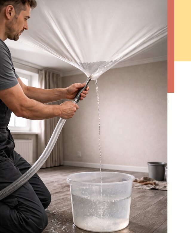 Слив воды с натяжного потолка в Приморско-ахтарске от 2535 руб. быстро и недорого | ОТДЕЛОЧНИК-Прр