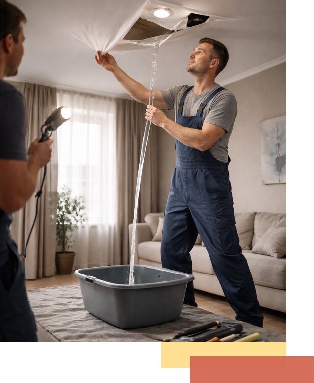 Слив воды с натяжного потолка в Приморско-ахтарске быстро и аккуратно