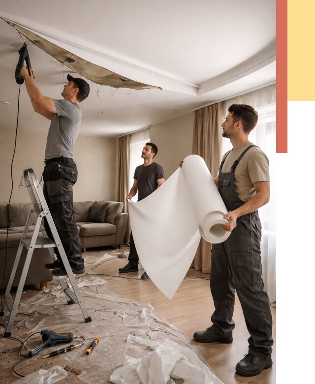 Замена полотна натяжного потолка в Приморско-ахтарске от 9631 руб. быстро и недорого | ОТДЕЛОЧНИК-Прр