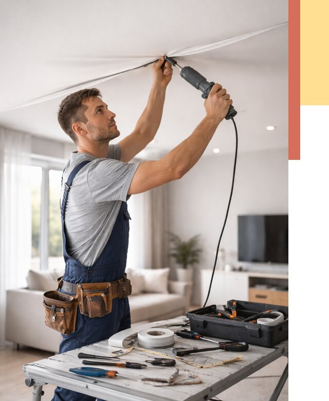 Ремонт натяжных потолков в Приморско-ахтарске от 9631 руб. под ключ — ОТДЕЛОЧНИК-Прр