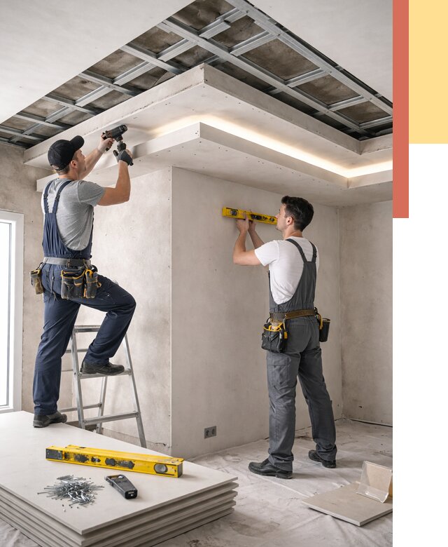 Двухуровневый потолок из гипсокартона в Приморско-ахтарске от 1470 руб. под ключ | ОТДЕЛОЧНИК-Прр