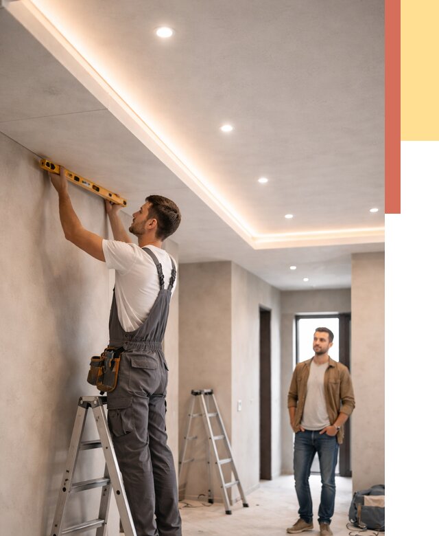 Потолок из гипсокартона с подсветкой в Приморско-ахтарске от 760 руб./м2 под ключ | ОТДЕЛОЧНИК-Прр