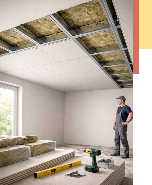 Звукоизоляция потолка ГКЛ в Приморско-ахтарске от 963 руб. — монтаж под ключ | ОТДЕЛОЧНИК-Прр