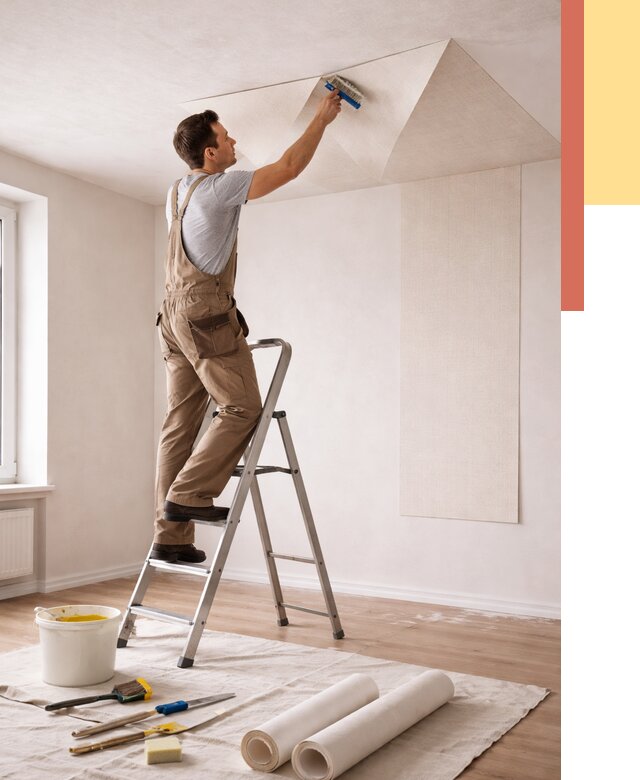 Поклейка обоев на потолок в Приморско-ахтарске от 4562 руб. быстро и недорого | ОТДЕЛОЧНИК-Прр