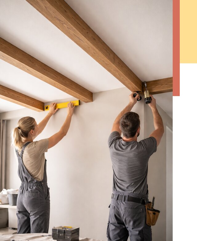 Монтаж декоративных балок на потолок в Приморско-ахтарске от 4258 руб. — ОТДЕЛОЧНИК-Прр